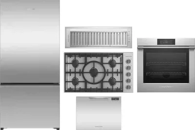 5 Piece Package Includes Refrigerator, Cooktop, Wall Oven, Hood And Dishwasher